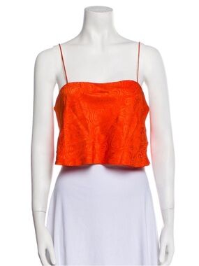 Ronny Kobo Orange Silk Square Neck Crop Top